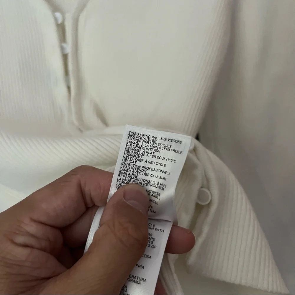 BA&SH white rib knit viscose blend chunky button up puff long sleeve top - Picture 7 of 7